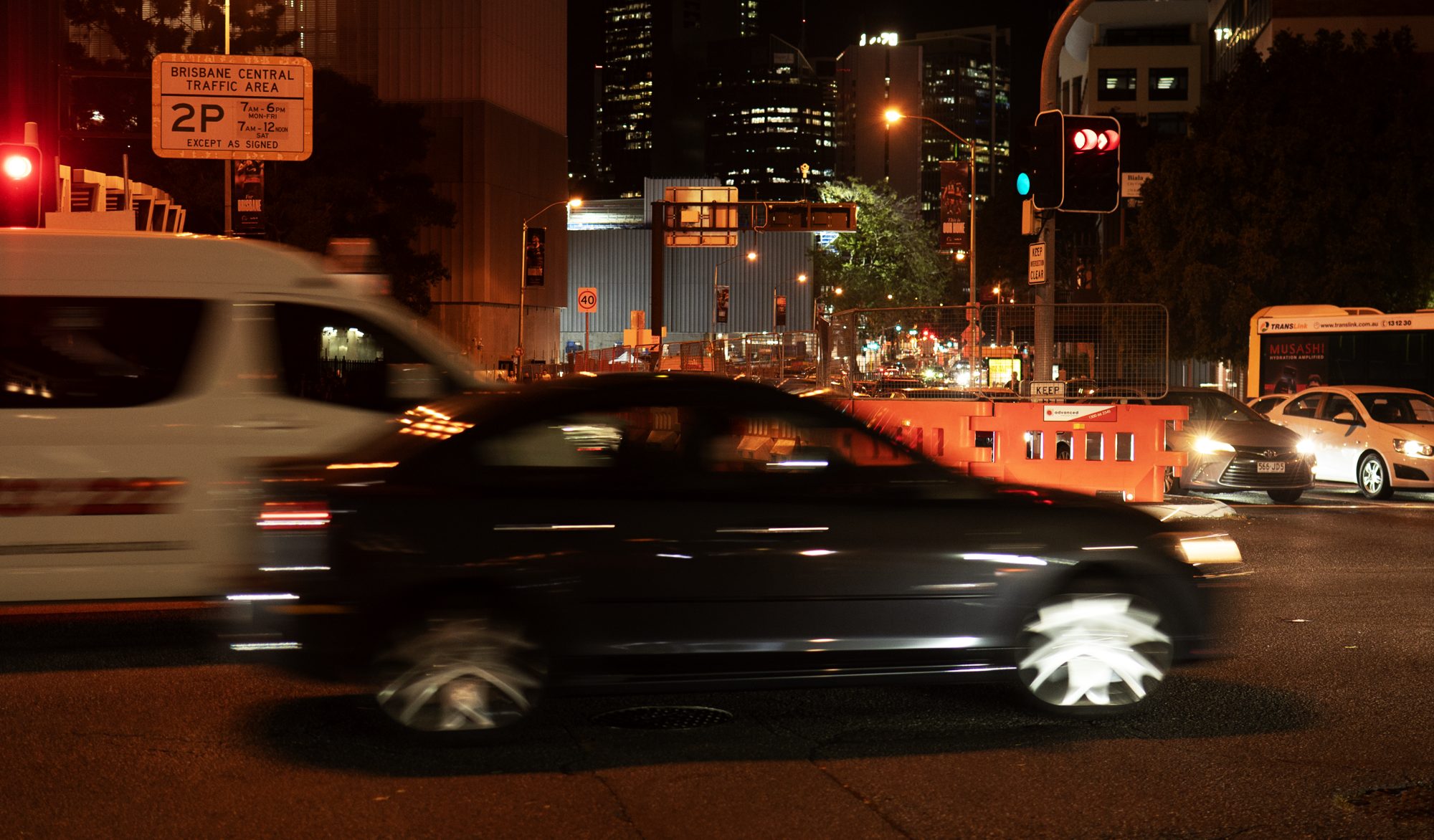 Crowd control and traffic barriers at a city event